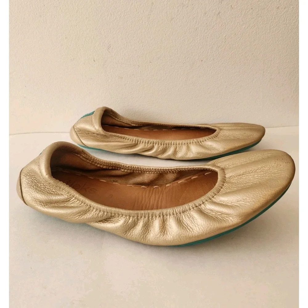 Gold Leather Tieks by Gavrieli Women Ballet Shoes Foldable Flats Champagne 8